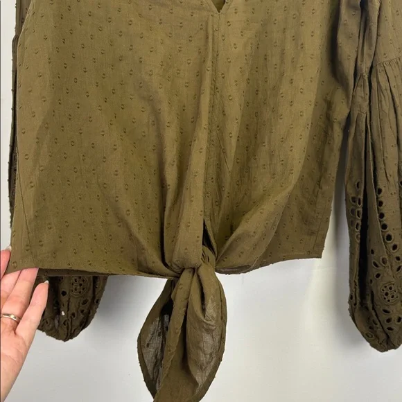 NEW Lovestitch Boho Front Tie V-Neck Long Sleeve Top Womens Size S Olive NWT - Picture 5 of 9